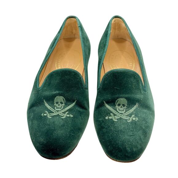 Stubbs and Wootton Green Jolly Roger Skull Embroidered Velvet Slippers Men's 8 - Picture 1 of 7